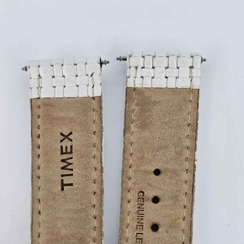 Timex 20MM White Leather Band‎ Straps Gold Buckle